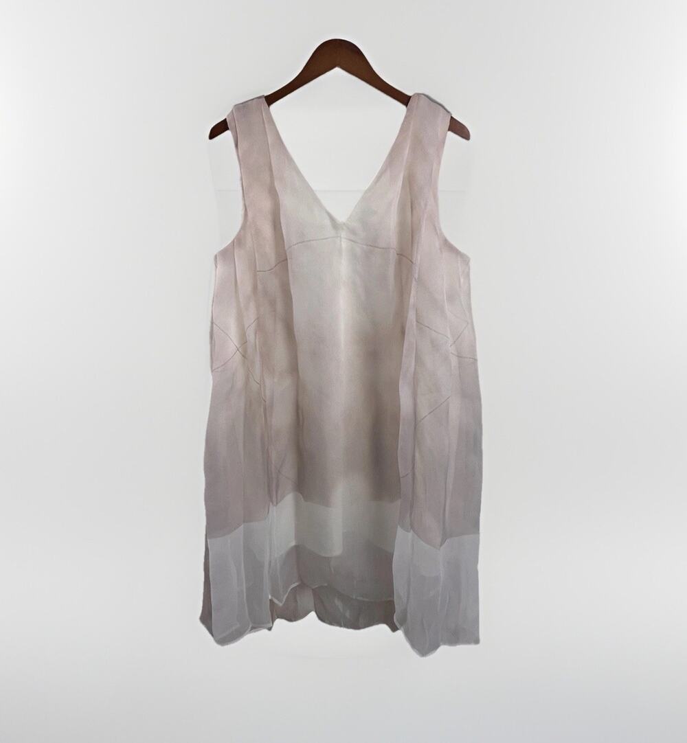 Making The Cut Graphical White Pink Sheer Overlay Modern Shift Dress Women Large